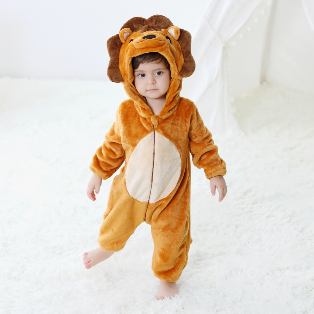 Cotton Baby Onesies Zipper - Yenidoğan Bebek Sevimli Aslan Hayvan Karikatür