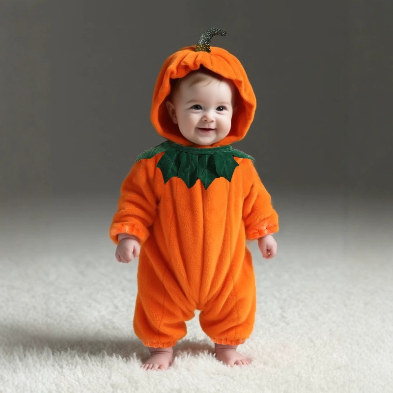 Cotton Baby Onesies Zipper - Yenidoğan Bebek Balkabağı Tulumu Kapüşonlu Bodysuit