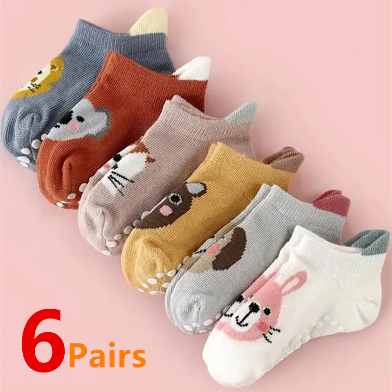 Unisex Baby Socks Non Slip - 6 çift/grup Yenidoğan Bebek Çorap Çocuk