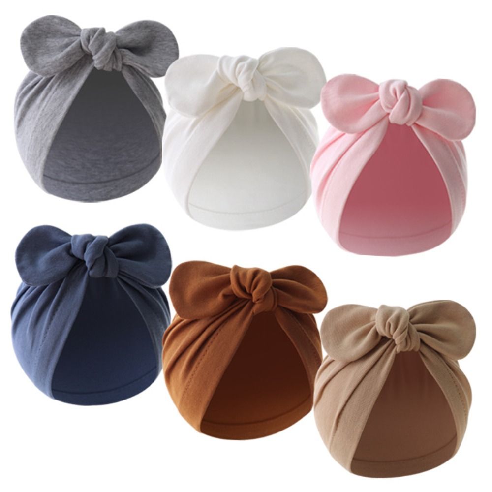 Infant Beanie Hat With Ears - Sevimli Çiçek Düğümlü Bebek Şapkası Düz