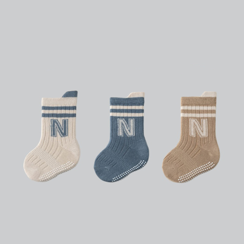 Unisex Baby Socks Non Slip - 3 çift/grup çocuk Pamuk Mektup Çorap